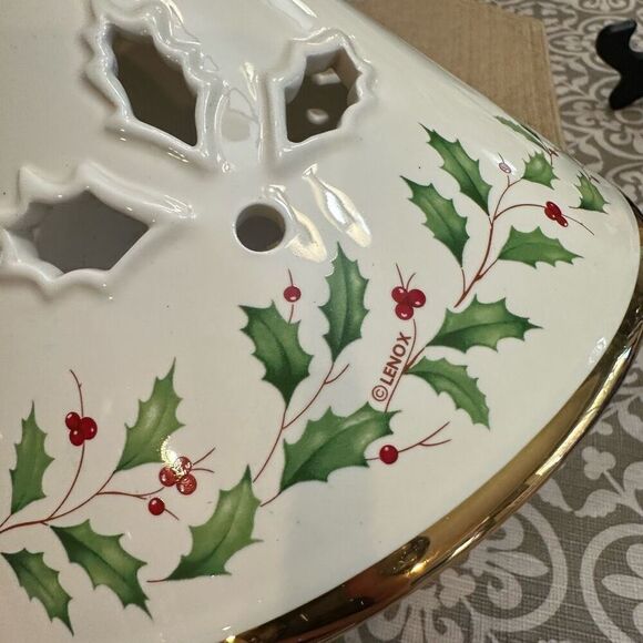 Lenox Holiday Candle Lamp Holder with Shade Festive Holly Berry Design Porcelain - Picture 3 of 5
